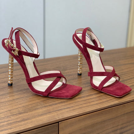 GIANVITO ROSSI 26S CRYSTAL HEELS 105 MM IN DARK RED SUEDE