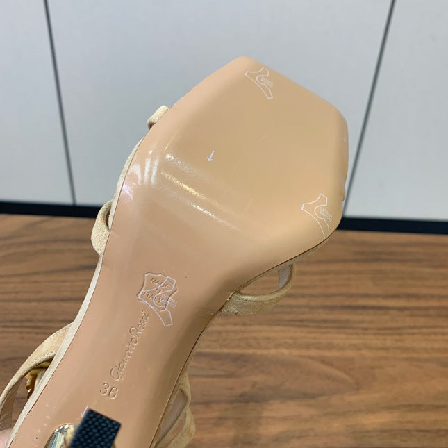 GIANVITO ROSSI 26S CRYSTAL HEELS 105 MM IN BEIGE SUEDE
