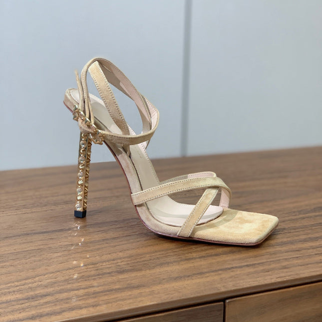 GIANVITO ROSSI 26S CRYSTAL HEELS 105 MM IN BEIGE SUEDE
