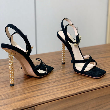 GIANVITO ROSSI 26S CRYSTAL HEELS 105 MM IN BLACK SUEDE