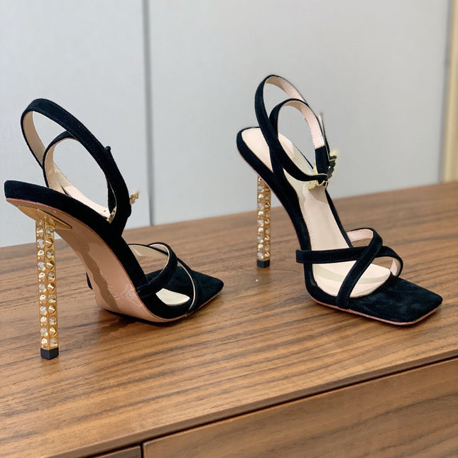 GIANVITO ROSSI 26S CRYSTAL HEELS 105 MM IN BLACK SUEDE