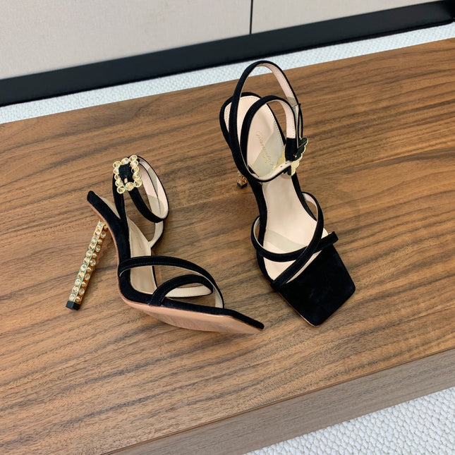 GIANVITO ROSSI 26S CRYSTAL HEELS 105 MM IN BLACK SUEDE