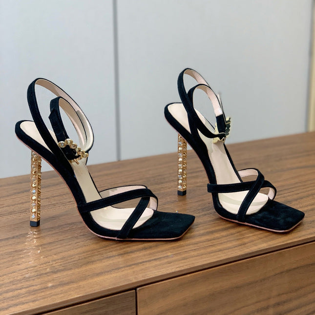 GIANVITO ROSSI 26S CRYSTAL HEELS 105 MM IN BLACK SUEDE