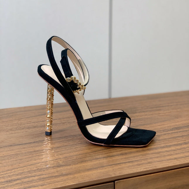 GIANVITO ROSSI 26S CRYSTAL HEELS 105 MM IN BLACK SUEDE