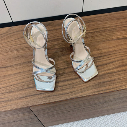 GIANVITO ROSSI 26S CRYSTAL HEELS 105 MM IN SILVER LAMBSKIN
