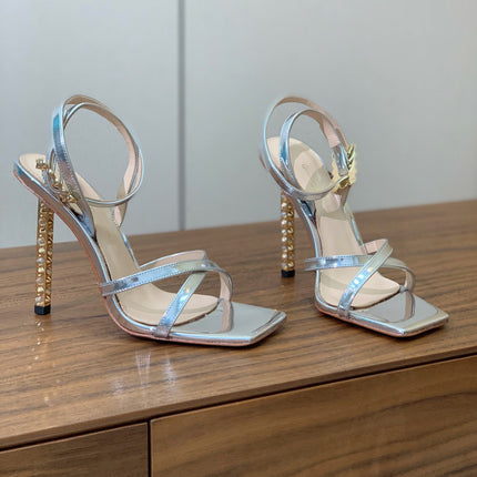 GIANVITO ROSSI 26S CRYSTAL HEELS 105 MM IN SILVER LAMBSKIN