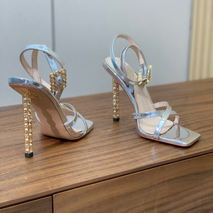 GIANVITO ROSSI 26S CRYSTAL HEELS 105 MM IN SILVER LAMBSKIN