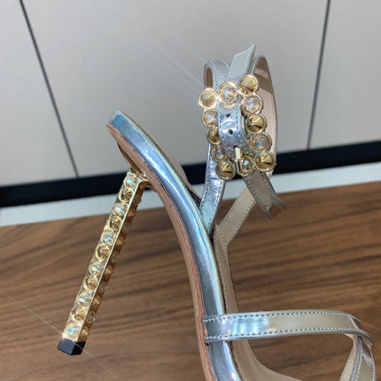 GIANVITO ROSSI 26S CRYSTAL HEELS 105 MM IN SILVER LAMBSKIN