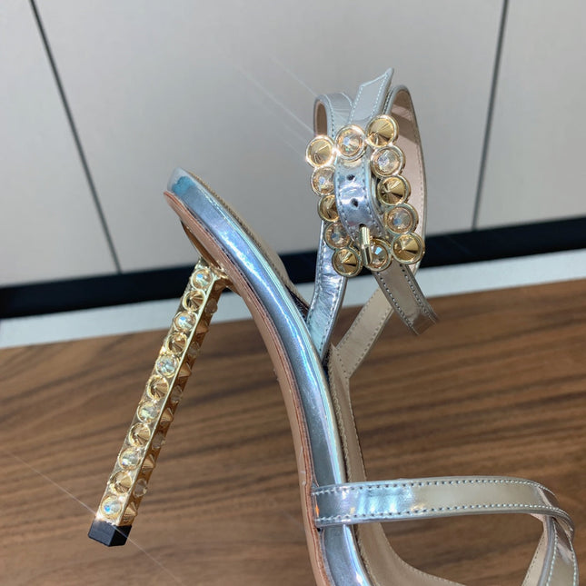 GIANVITO ROSSI 26S CRYSTAL HEELS 105 MM IN SILVER LAMBSKIN