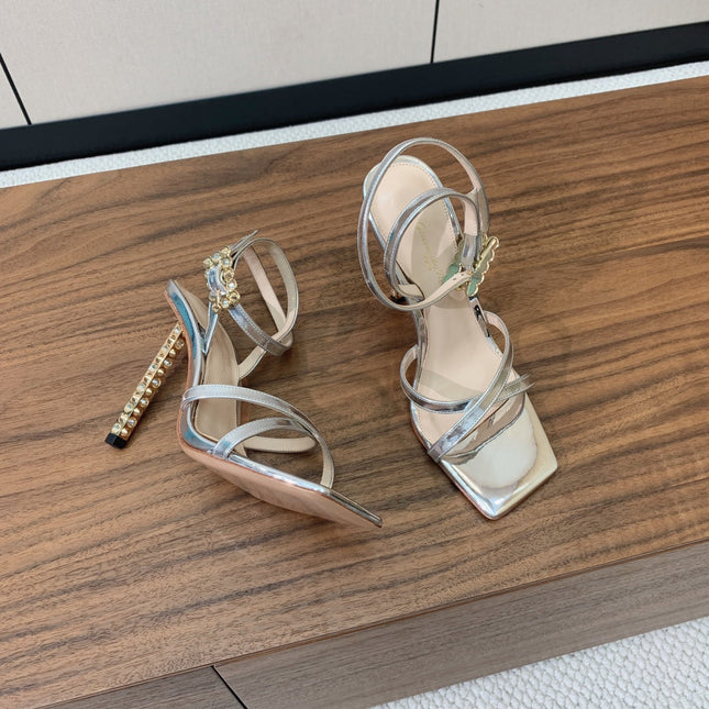 GIANVITO ROSSI 26S CRYSTAL HEELS 105 MM IN SILVER LAMBSKIN
