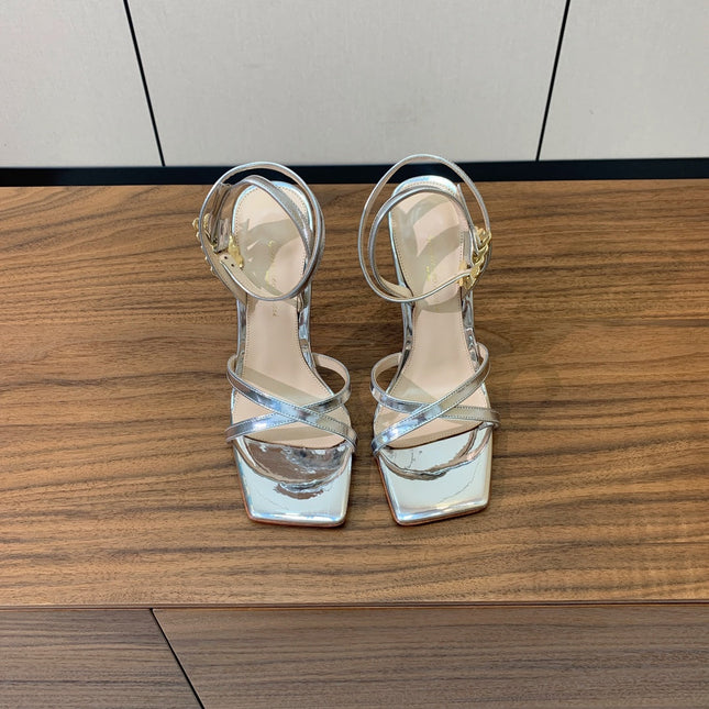 GIANVITO ROSSI 26S CRYSTAL HEELS 105 MM IN SILVER LAMBSKIN