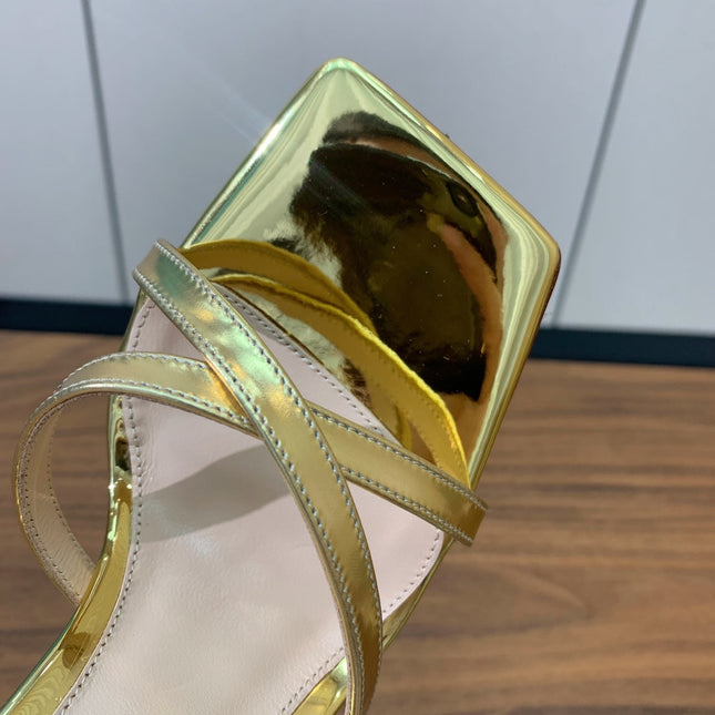 GIANVITO ROSSI 26S CRYSTAL HEELS 105 MM IN GOLD LAMBSKIN