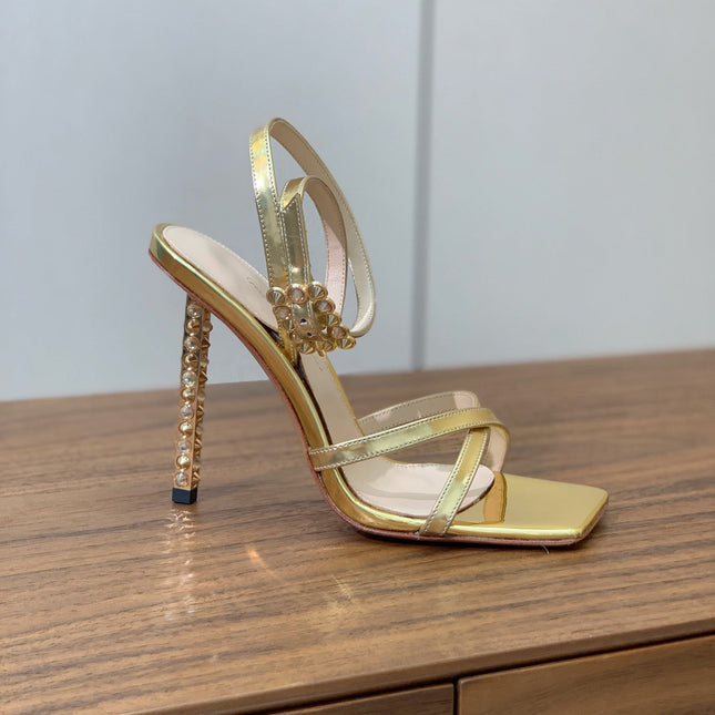 GIANVITO ROSSI 26S CRYSTAL HEELS 105 MM IN GOLD LAMBSKIN