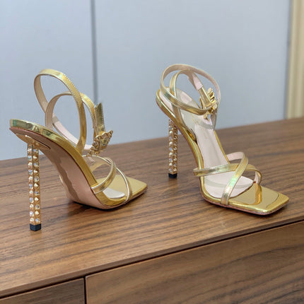 GIANVITO ROSSI 26S CRYSTAL HEELS 105 MM IN GOLD LAMBSKIN
