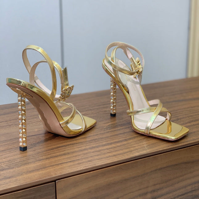 GIANVITO ROSSI 26S CRYSTAL HEELS 105 MM IN GOLD LAMBSKIN