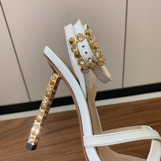 GIANVITO ROSSI 26S CRYSTAL HEELS 105 MM IN WHITE LAMBSKIN