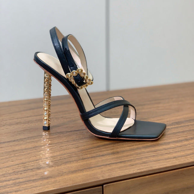 GIANVITO ROSSI 26S CRYSTAL HEELS 105 MM IN BLACK LAMBSKIN