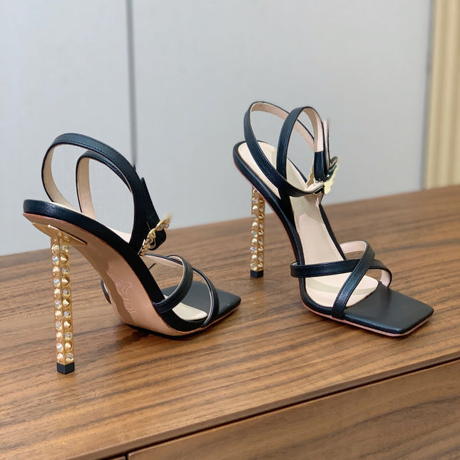 GIANVITO ROSSI 26S CRYSTAL HEELS 105 MM IN BLACK LAMBSKIN