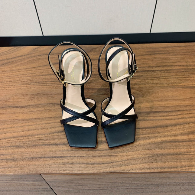 GIANVITO ROSSI 26S CRYSTAL HEELS 105 MM IN BLACK LAMBSKIN