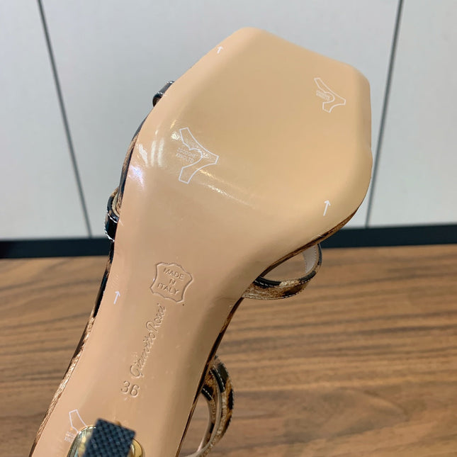GIANVITO ROSSI 26S CRYSTAL HEELS 105 MM IN LEOPARD PRINT PATENT LAMBSKIN