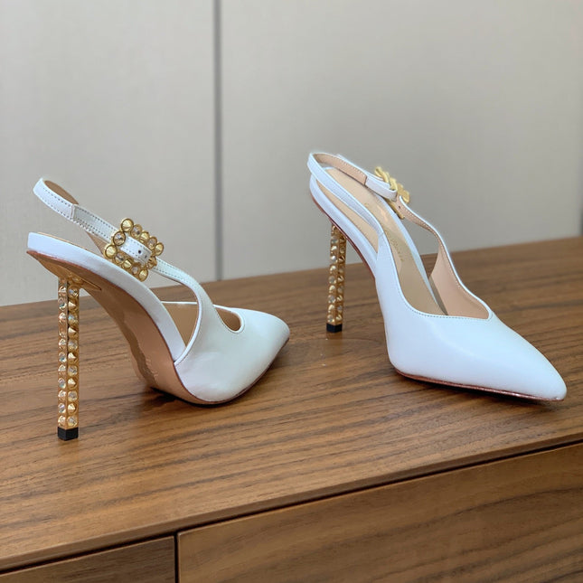 GIANVITO ROSSI 26S SLINGBACK HEELS 105 MM IN WHITE LAMBSKIN