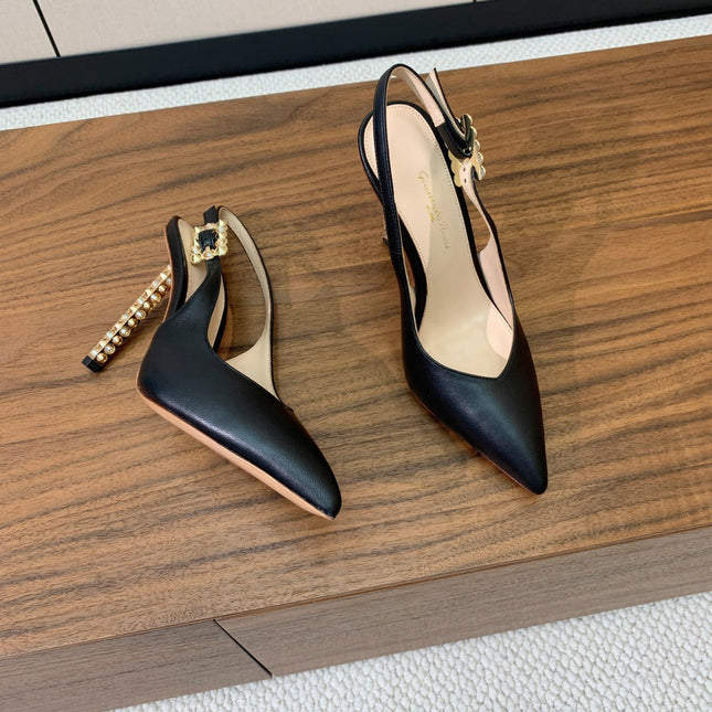 GIANVITO ROSSI 26S SLINGBACK HEELS 105 MM IN BLACK LAMBSKIN