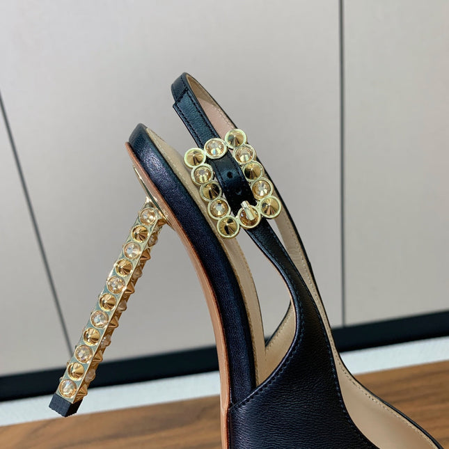GIANVITO ROSSI 26S SLINGBACK HEELS 105 MM IN BLACK LAMBSKIN