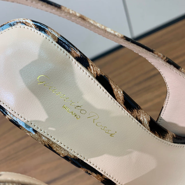 GIANVITO ROSSI 26S SLINGBACK HEELS 105 MM IN LEOPARD PRINT PATENT LAMBSKIN