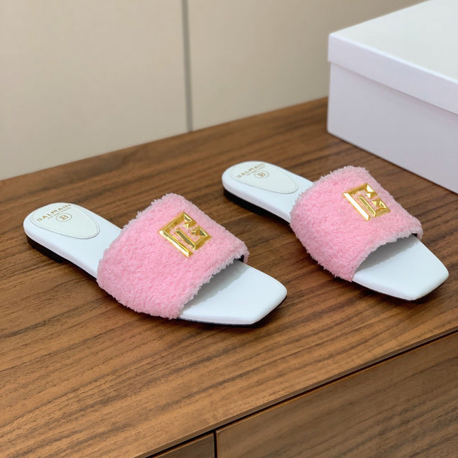BALMAIN 26S SANDALS IN PINK WOOL AND WHITE CALFSKIN