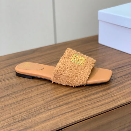 BALMAIN 26S SANDALS IN CAMEL BROWN WOOL AND CALFSKIN