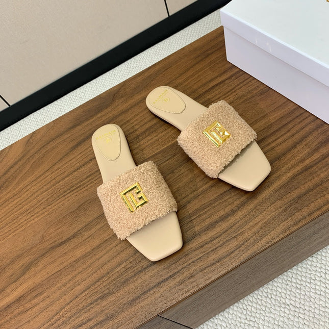 BALMAIN 26S SANDALS IN BEIGE WOOL AND CALFSKIN