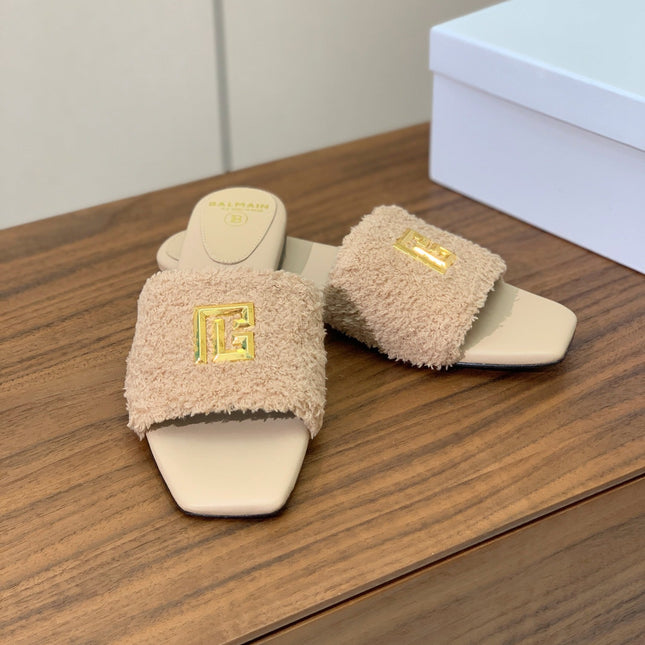 BALMAIN 26S SANDALS IN BEIGE WOOL AND CALFSKIN