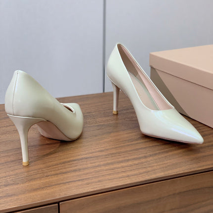 GIANVITO ROSSI 26S STILETTO PUMPS 95 MM IN BEIGE PATENT CALFSKIN