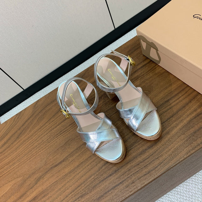 GIANVITO ROSSI 26S PLATFORM SANDALS 115 MM IN SILVER CALFSKIN