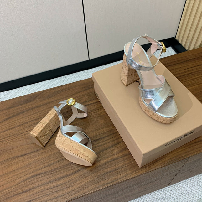 GIANVITO ROSSI 26S PLATFORM SANDALS 115 MM IN SILVER CALFSKIN
