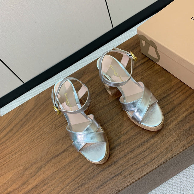 GIANVITO ROSSI 26S PLATFORM SANDALS 115 MM IN SILVER CALFSKIN