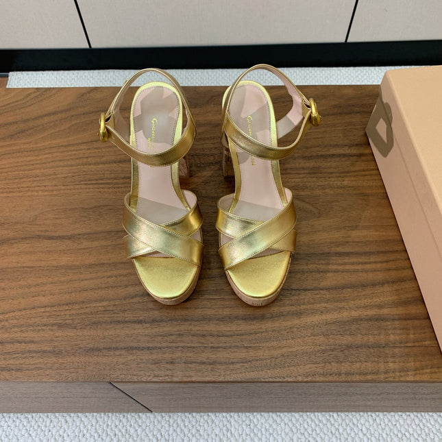 GIANVITO ROSSI 26S PLATFORM SANDALS 115 MM IN GOLD CALFSKIN