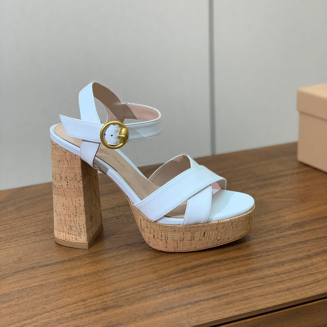 GIANVITO ROSSI 26S PLATFORM SANDALS 115 MM IN WHITE CALFSKIN