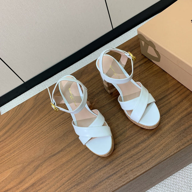 GIANVITO ROSSI 26S PLATFORM SANDALS 115 MM IN WHITE CALFSKIN