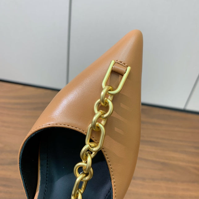 BALMAIN 26S CHAIN HIGH HEELS 95 MM IN LIGHT BROWN CALFSKIN