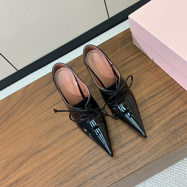 ALAIA 26S LACE-UP HEELED 105 MM IN BLACK GLOSSY CALFSKIN