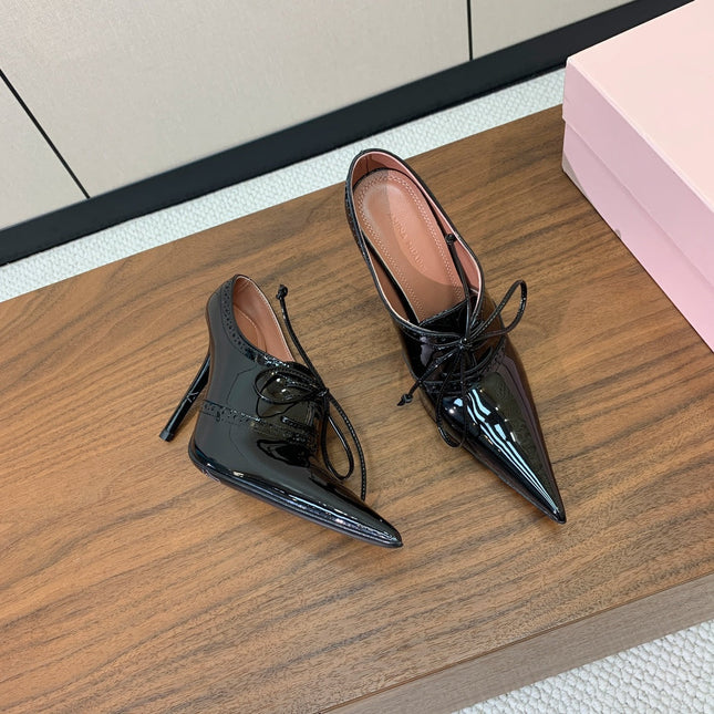 ALAIA 26S LACE-UP HEELED 105 MM IN BLACK GLOSSY CALFSKIN