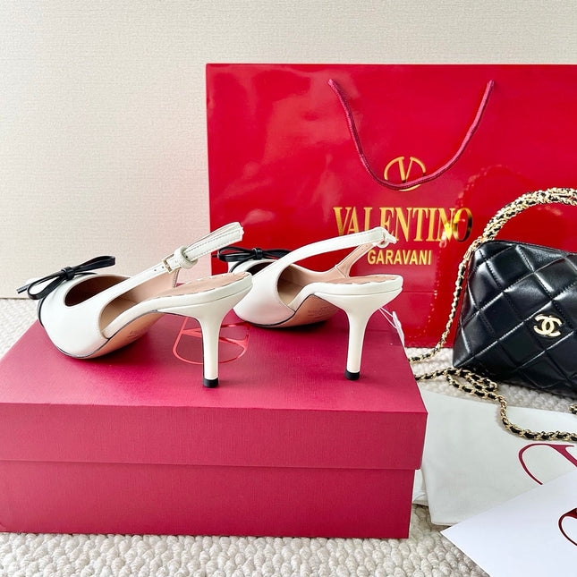 VLTN HIGH SLINGBACK 40 IN WHITE CALFSKIN WITH BOW