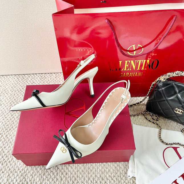 VLTN HIGH SLINGBACK 40 IN WHITE CALFSKIN WITH BOW