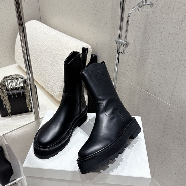 CELINE 26S ZIP-UP ANKLE BOOTS IN BLACK CALFSKIN
