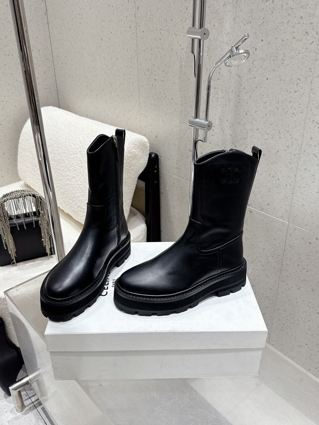 CELINE 26S ZIP-UP ANKLE BOOTS IN BLACK CALFSKIN