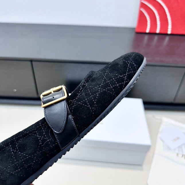 DIOR 26S FROST BALLET FLAT IN BLACK CANNAGE SUEDE AND CALFSKIN