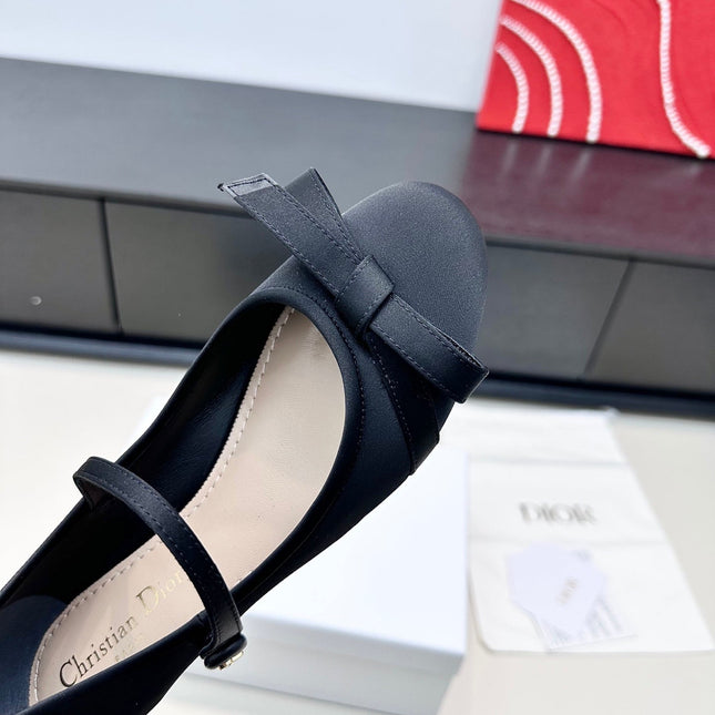 DIOR 26S LOVELY-D BALLET FLAT IN BLACK SATIN WITH BOW