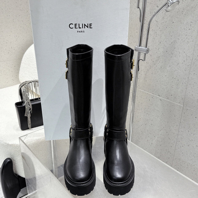 CELINE 26S KNEE-HIGH BOOTS IN BLACK CALFSKIN
