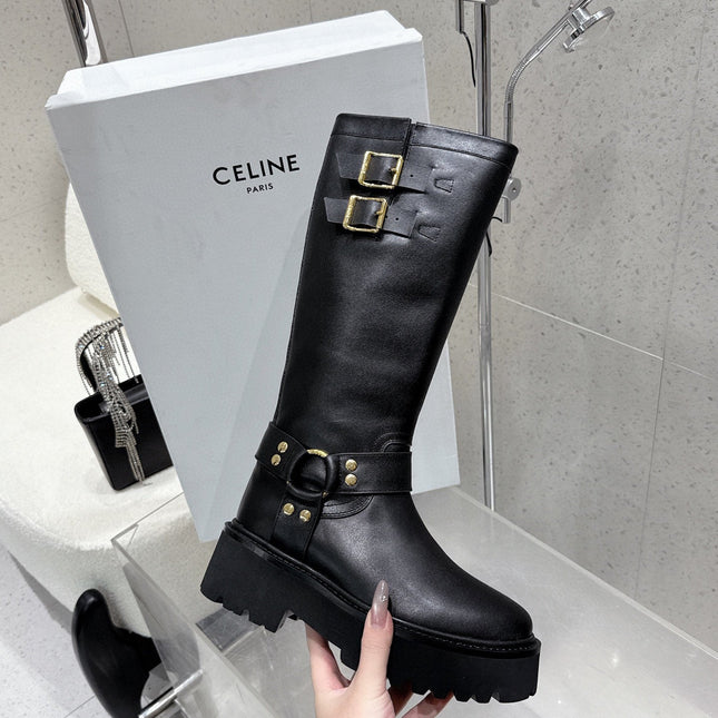 CELINE 26S KNEE-HIGH BOOTS IN BLACK CALFSKIN